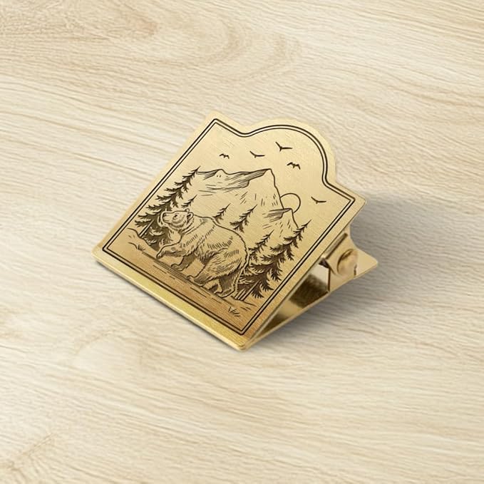 ANATTASOUL Journal Clip Vintage Forest Bear Metal Brass Clips, Decorative Heavy Duty Journal Page Holder Clips for Book, Paper, Bookmark