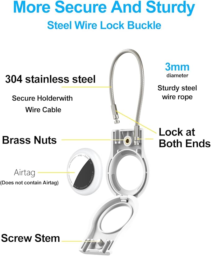 Scallop Airtag Keychain Holder 2 Pack, Air Tag Lock Case Holders with Wire Cable, Sturdy Protection Airtag Key Chain, Compatible Apple Airtag for Key Ring,Keys, Luggage, GSS-2-T