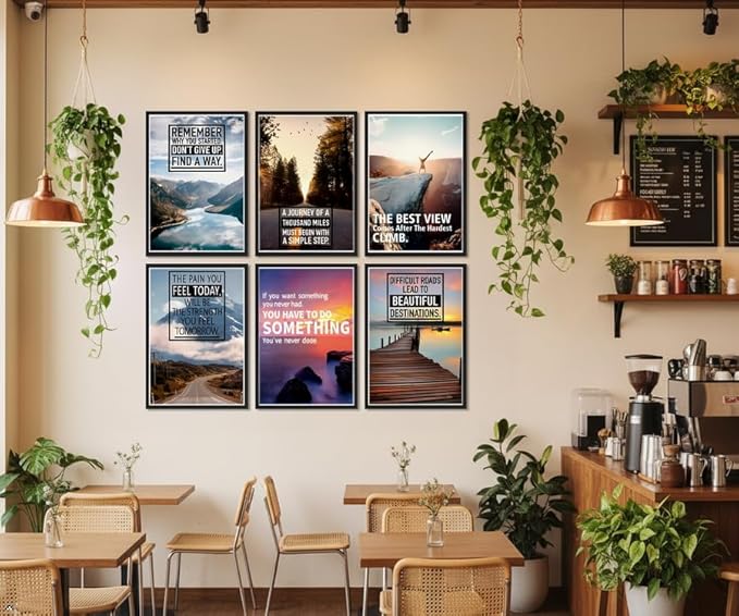 Zhfmoir Motivational Wall Art Posters Set of 6, Inspirational Quotes Canvas Prints Mountain Nature Landscape Wall Decor for Office Classroom Gym Bedroom Home Decor 8x10 Unframed