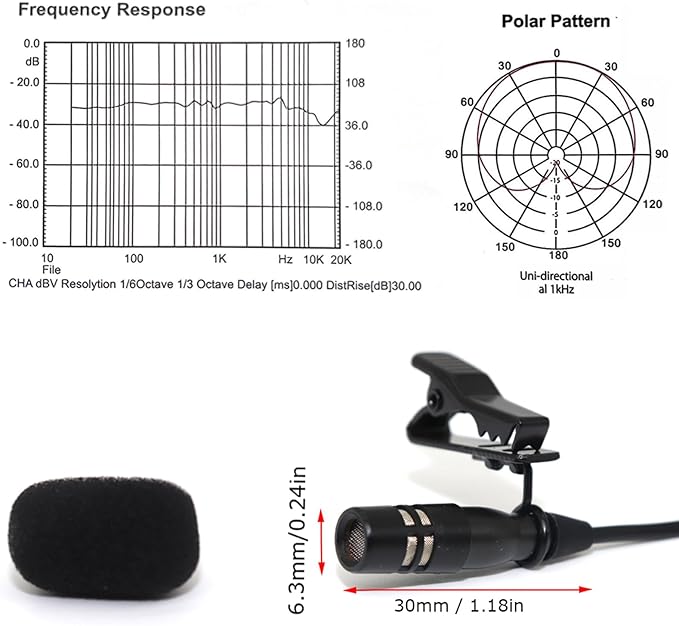 Lavalier Lapel Microphone Unidirectional Condenser Super Cardioid Mic Compatible with Audio-Technica Wireless Bodypack Transmitter System with Hirose 4 Pin Plug