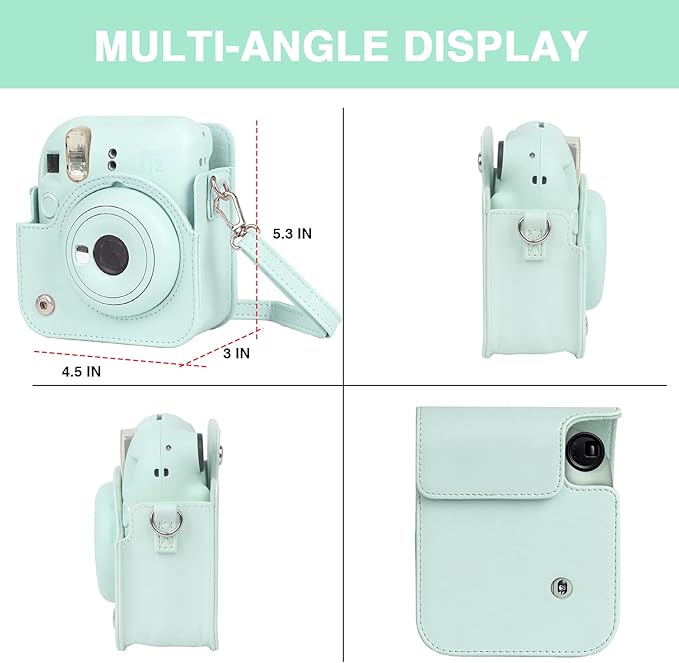 CAIYOULE Camera Case for Fujifilm Instax Mini 12 Instant Film Camera, Retro Leather Protective Camera Crossbody Bag for Fuji Mini 12 with Photo Album, Adjustable Shoulder Strap, Mint Gree-No Camera