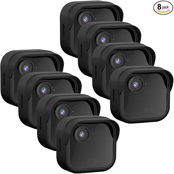 Silicone Case Cover for All-New Blink Outdoor 4 (4th Gen), Weatherproof Protective Skin Cover with Hat Brim, 8 Pack, Black