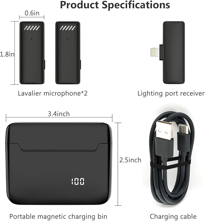 Wireless Lavalier Microphone for iPhone iPad, Video Recording Lapel Mic with Charging Compartment for Interview Video Podcast Vlog YouTube TikTok, Intelligent Noise Reduction, Plug and Play