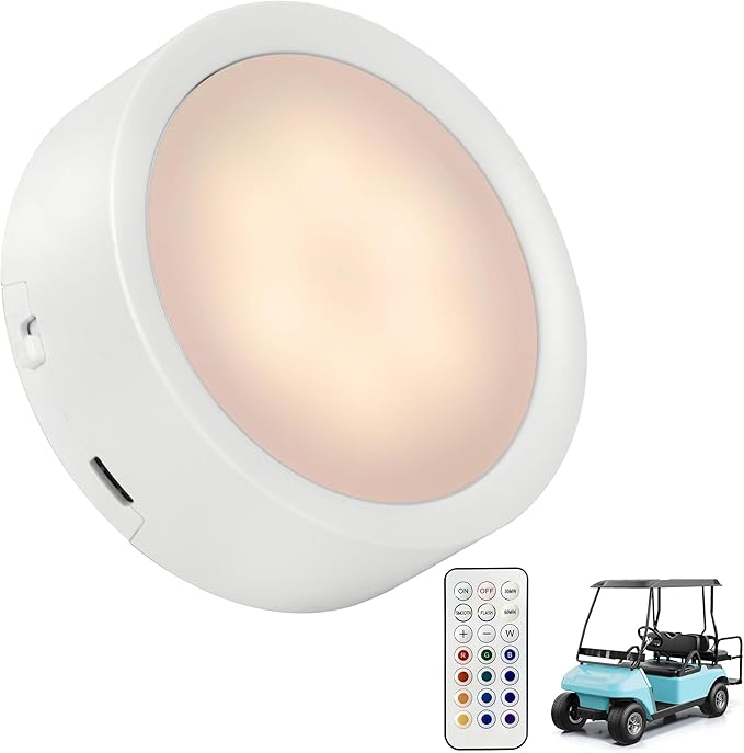10L0L Universal Golf Cart Dome Light for EZGO Club Car Yamaha UTV, Wireless Lighting USB Rechargeable L E D Touch Car Dome Light Can Stick Anywhere, Great Golf Gifts (White) (1, RGB White)