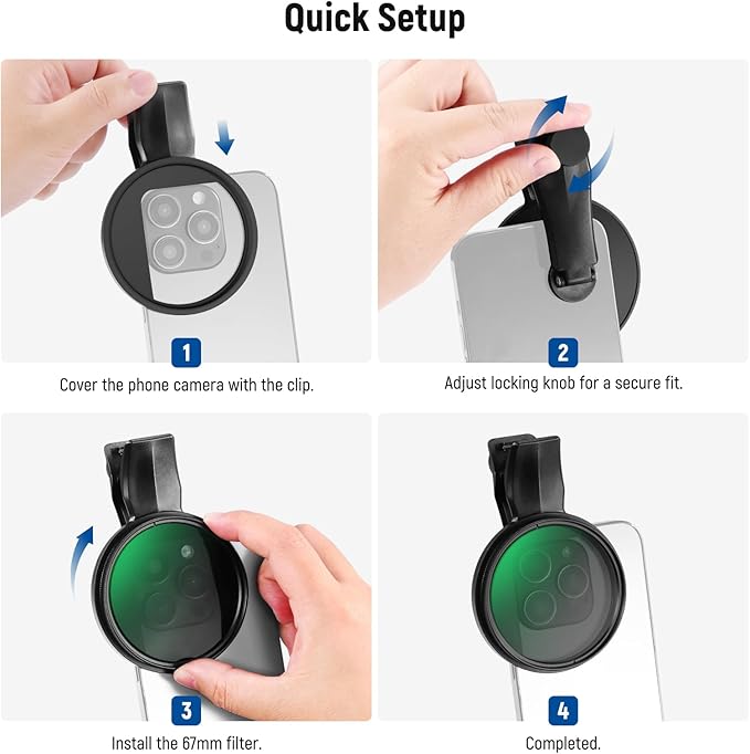 NEEWER 67mm Clip On CPL Filter, Circular Polarizing Polarizer Phone Camera Lens Photography Accessories Kit Compatible with iPhone 17 16 15 Pro Max Plus 16e 14 13 mini, FL-B23