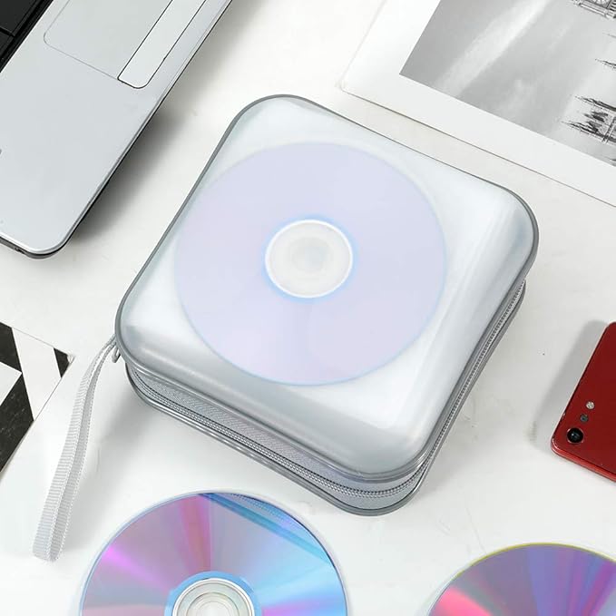 CD/DVD Case Wallet - 40 Capacity Protective Storage Organizer Binder Booklet Album for Home & Car (White)