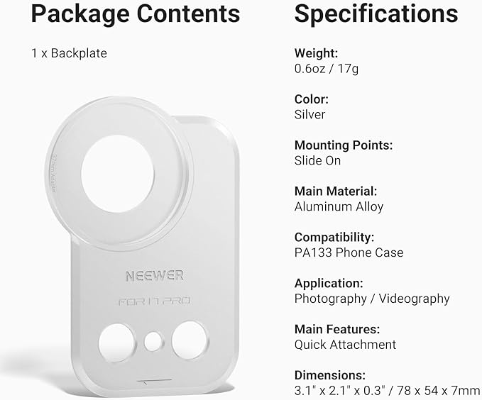 NEEWER 37mm Filter Lens Backplate for PA143/PA144 Phone Cage Only, Quick Release Video Rig Mobile Camera Photography Accessories Compatible with iPhone 17 Pro 17 Pro Max Beastgrip, PA152