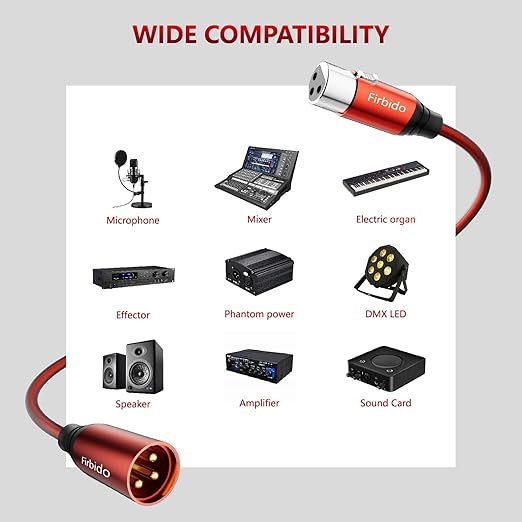 XLR Cable 2 FT 10 Pack, Balanced XLR Microphone Cable 3 Pin Mic Cable DMX Cable for Amplifier, Mixer, Shure SM/Shotguns Microphones, Speaker Systems