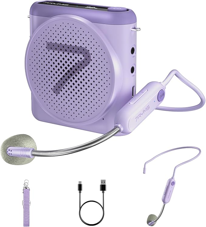 7RYMS WA1 Wireless Voice Amplifier for Teachers, Elderly with Headset Microphone, Personal Classroom Amplifier-Noise Canceling, 23H Working, 164ft Range, Mini Pa System for Teaching Tour Guide Yoga
