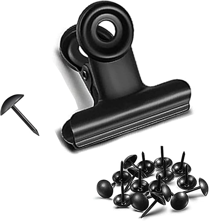 YUCHIYA 32 Pack Metal Clips & Push-pins for Corkboard & Crafts, Mini Binder Clips for Office & School (Black, 0.85 in)