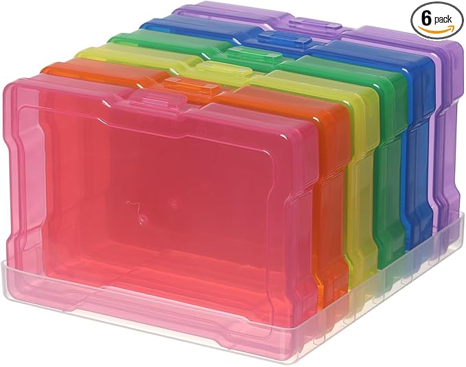 novelinks 6 Pack 4”x6” Photo Storage Boxes – Multi-Colored Plastic Organizer Cases with Lids – Picture Storage Containers for Photos, Crafts, Cards & Scrapbooking (Color 1Pack)