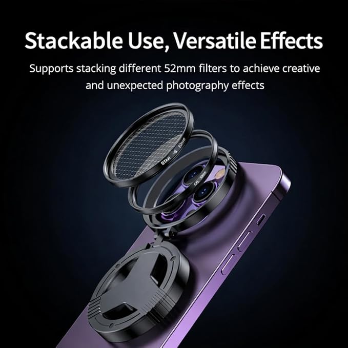 Anti-Glare Magnetic Phone Filter, 52mm CPL + Star & Polarizing Camera Filter, HD Foldable Portable Magnetic Lens Attachment for iPhone, Samsung & Android (2)