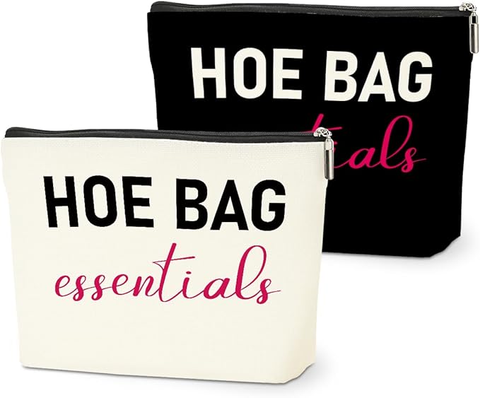 2 PCS Funny Gifts for Women Makeup Bag, Birthday Fun Hostess Gift for Women Girls Friends Cosmetic Bags Gag Gifts Girls Weekend Overnight Makeup Funny Travel Pouch, Black White