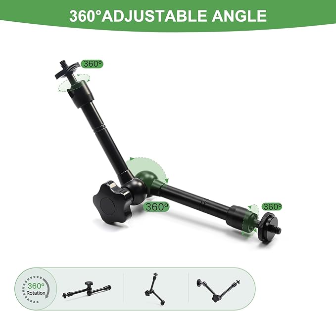 MOKOSE 10 inch Articulating Magic Arm with Super Clamp and Wall Mount Base,Friction Arm Mount for LCD Monitor LED Light Camera Rig