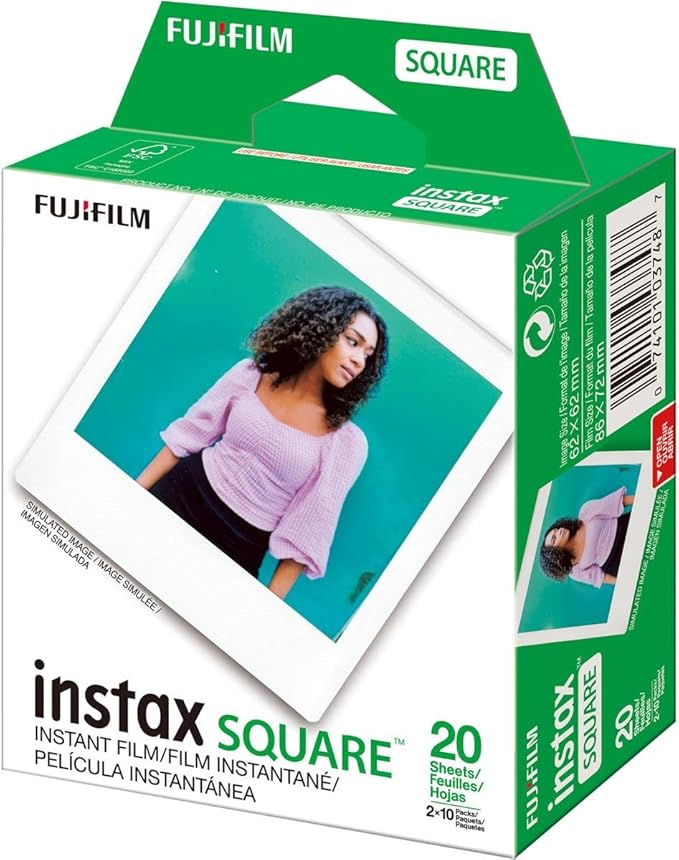 Fujifilm 2 Pack instax Square Instant Color Film, Twin Pack - 20 Exposures (40 Total), White Frame