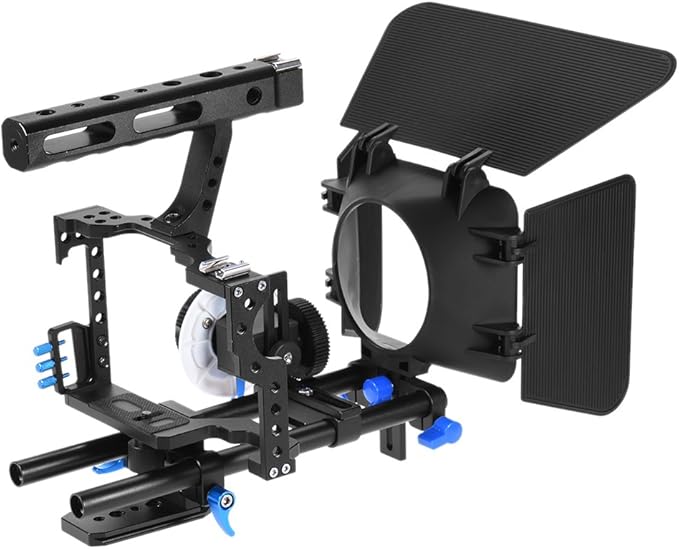 Andoer Camera Cage Kit C500 Aluminum Alloy Camera Camcorder Video Cage Rig Kit Film Making System with 15mm Rod Matte Box Follow Focus Handle Grip for Panasonic GH4 for Sony A7S/A7/A7R/A7RII/A7SII