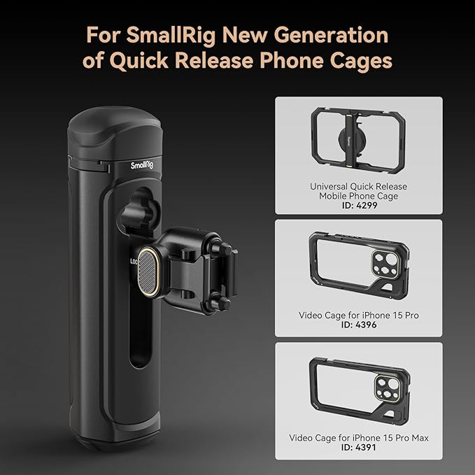 SMALLRIG Quick Release Side Handle for Universal Mobile Phone Cage 4299 and iPhone 15 Series Cage, Aluminum Handle Grip with Built-in Cold Shoe - 4403