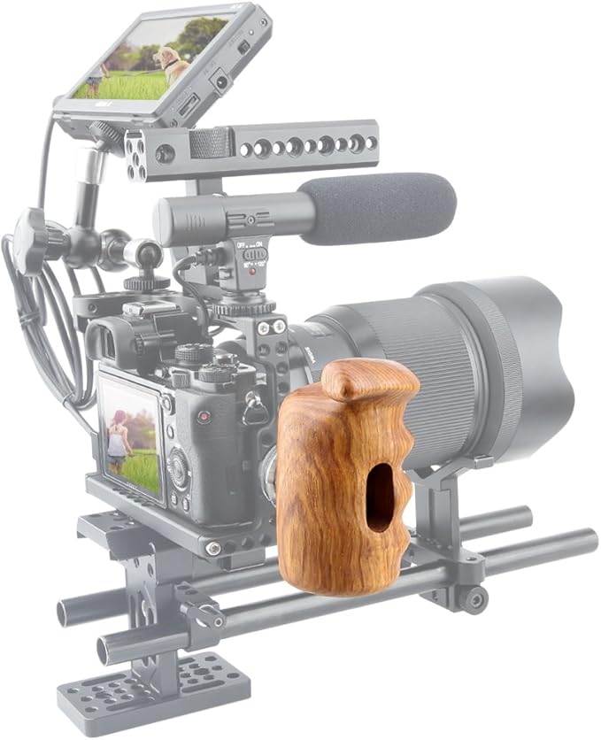 NICEYRIG Wooden Handle Grip with Rosette Mount (Right Side) Applicable for Nikon Panasonic Canon Camera Cage Rig, Shoulder Mount Support Rig
