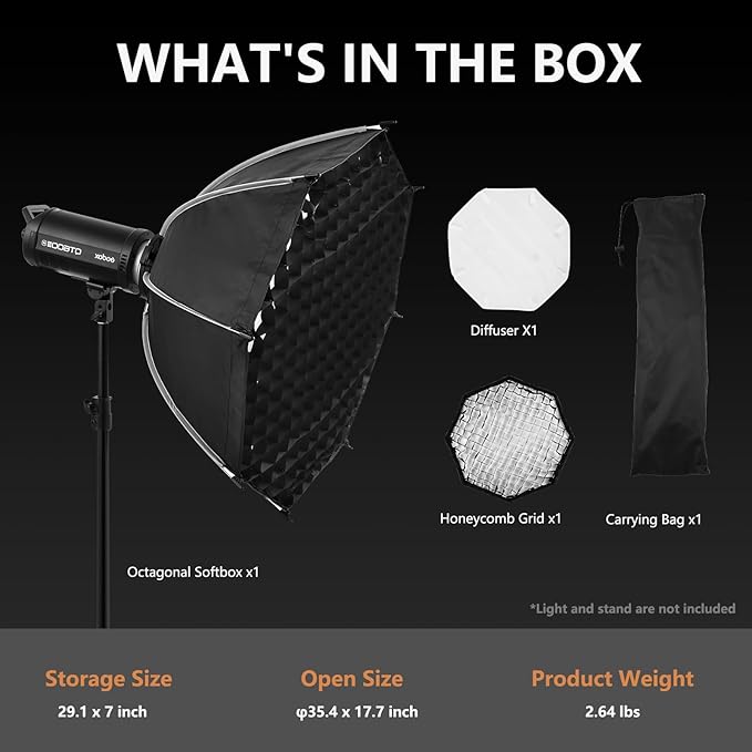 35.4"/90cm Bowens Mount Softbox - Professional Photography Soft Box with Honeycomb Grid, Light Diffusers, Carrying Bag for 120D 600D 300X RC 120D/120B RC 220B MS60B MS60C MS150B S101-300W/400W Pro