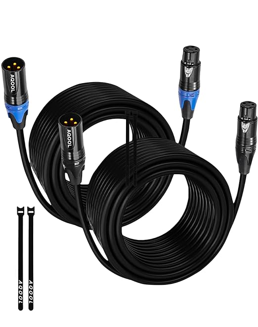 25ft XLR Cables 2 Pack, Balanced Microphone Cable 25 feet, Gold-Plated 3-Pin XLR Male to Female Mic Cord for Microphones, Preamps, Speaker Systems and More