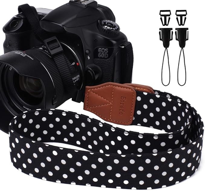 Camera Strap Women Camera Neck Strap Shoulder Belt Strap for Compact Digital Camera, Mirrorless Camera, Small DSLR Camera, Instant Camera(Black Dot)