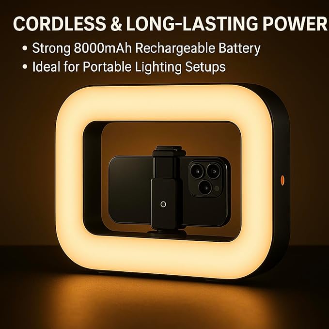 Smartphone Video Rig LED Ring Light, Rechargeable Handheld Phone Video Stabilizer, 8000mAh Built-in Battery for Recording & Streaming, Camera, YouTube, Tiktok, Makeup, ZanaTech