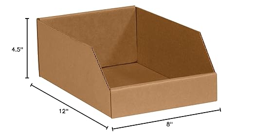 Box USA Storage Bins Small 8"L x 12"W x 4 1/2"H 50-Pack - Corrugated Cardboard Box for Packing, Moving, and Storage