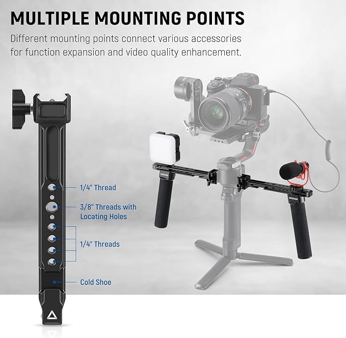 NEEWER Dual Handgrip Compatible with DJI RS5 RS4 RS4 Pro RS3 RS3 Pro RS2 RSC2 Ronin S SC Gimbal, Dual Handle Kit with 2 Mini NATO Rails, Quick Release NATO Clamps, 1/4" & 3/8" Threads, GA006