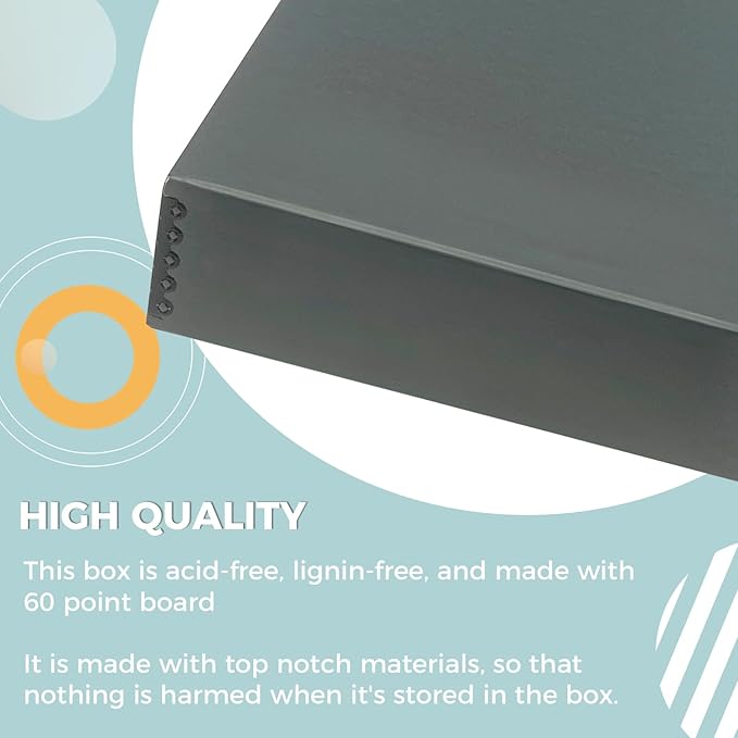 Golden State Art, Archival Storage Box, Acid-Free Drop Front Museum Box with Metal Edge for Storing Artwork Photos Documents Prints Arts and Crafts (Gray-11.75x15.25x3 Inches) Pack of 2