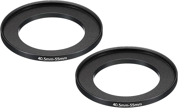 PATIKIL 40.5mm-55mm Metal Step Up Ring, 2 Pack Camera Lens Filter Adapter Ring Aluminum Filter Adapter Ring for Camera Lenses Hood, Black