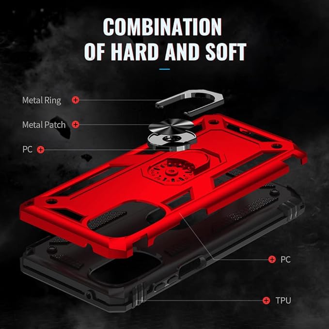 Androgate Compatible with Motorola Moto G Stylus 2022 4G Case with HD Screen Protector, Military-Grade Metal Ring Kickstand 15ft Drop Tested Shockproof Cover Case for Moto G Stylus 4G 2022, Red