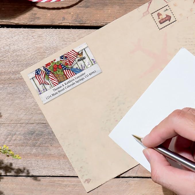 Colorful Images Old Glory Bike Return Address Mailing Labels, Personalized in The USA with Names & Addresses, Set of 144 Self Adhesive, Easy Peel Flat Label Sheets, 1¼” x 1⅛”, 1 Design