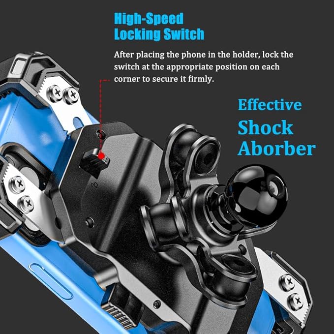 Anti-Theft UTV Phone Mount with Vibration Dampener, Adjustable UTV Cellphone Holder Fit on 1.5''/1.65''/1.75''/1.85'' Roll Cage Bar, for 5.4''-7'' Smartphone