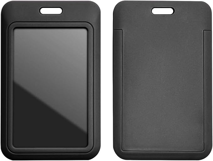 Larpur 2 Pack Vertical ID Badge Holders Hard Plastic Sliding Card Cases with Clear ID Window for School, Office, Factory, Black