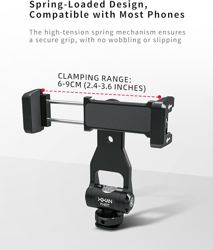 Metal Phone Tripod Mount Adapter, Smartphone Holder Clamp Support Stand with Cold Shoe, Compatible with iPhone, Samsung on Tripod, Camera, Gimbal, Selfie Stick for Live Streaming, Video Shooting