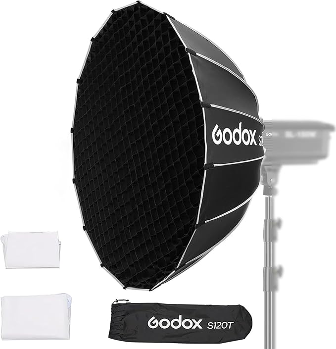Godox Softbox S120T+Grid Bowens Mount 47.2in/120cm Quick Release Umbrella Softbox with Grid Bowens Mount - Portable Versatile Precise Control - Ideal for Studio Photography Live Streaming and Travel