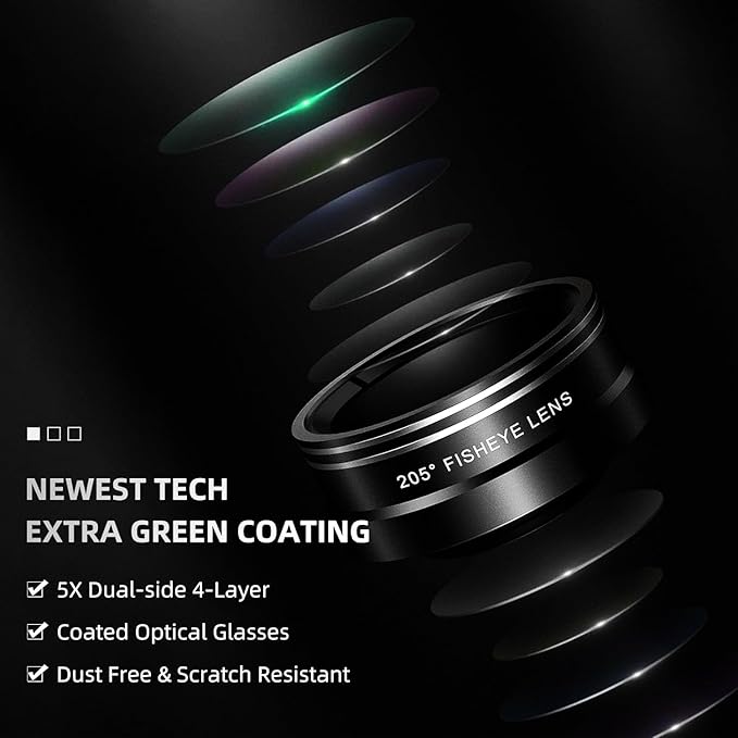 Updated COSULAN 4-in-1 Phone Camera Lens Kit, Come with 22X Telephoto Lens, 205° Fisheye Lens, 4K 0.67X Wide Angle Lens, 25X Macro Lens, Clip, and Phone Mini Tripod for iPhone and Android Phone Series