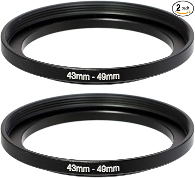 (2 Pcs) 43-49MM Step-Up Ring Adapter, 43mm to 49mm Step Up Filter Ring, 43mm Male 49mm Female Stepping Up Ring for DSLR Camera Lens and ND UV CPL Infrared Filters