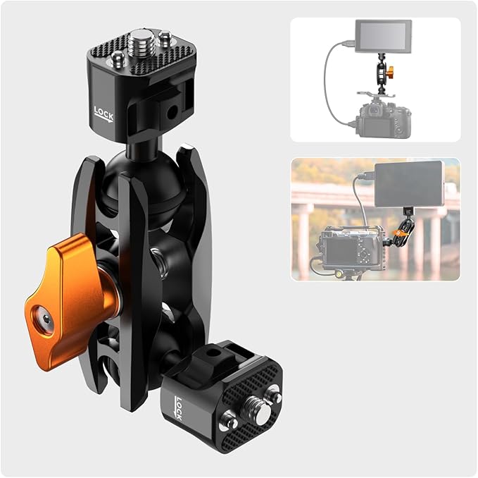 K&F Concept Magic Arm with Super Clamp with Two 360° Ball Heads, 1/4" Screw + Dual Ball Heads Magic Arm Compatible with Camera, Phone, GoPro, Tripod