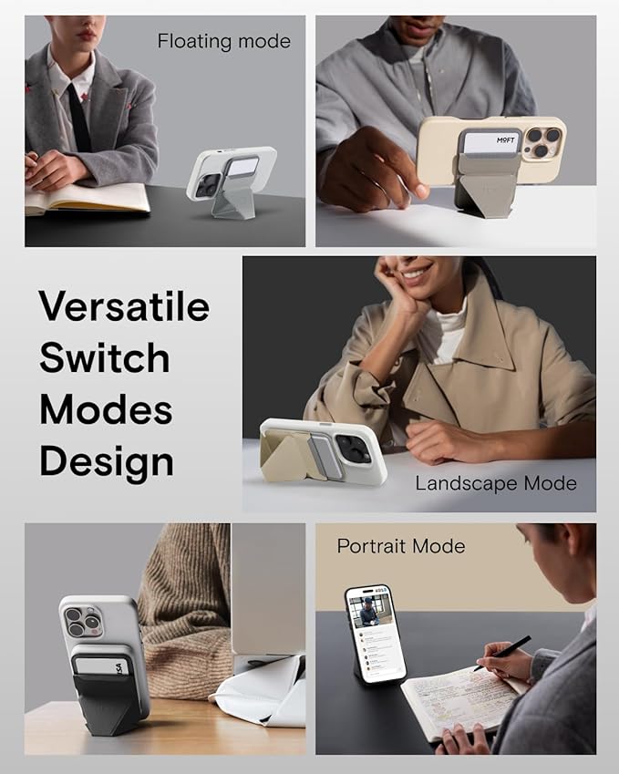 MOFT Magnetic Wallet Stand Compatible with iPhone 17/16/15/14/13/12 Series, Angle Adjustment & Magsafe Compatible MOVAS Phone Stand,Earthen Beige
