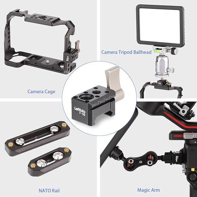 Leftfoto Mini Standard NATO Rail Clamp Adapter for DJI RS2 / RS-C2 / RS3 / RS3 Pro / RS3 mini,with 3/8" & 1/4" ARRI Locating Pins,Camera Cage Monitor Support Magic Arm Quick Release Lock Clamp Mount