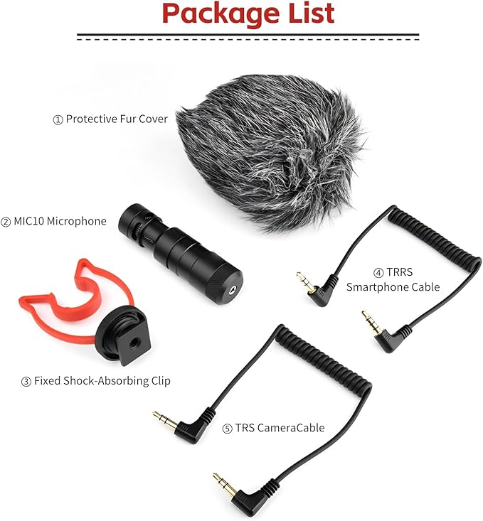 MIC10 Mini Video Shotgun Mic for Camera - 3.5mm Universal Camera Microphone for DSLR Smartphones Computers - Noise Reduction High Sensitivity Condenser Mic with Shock Mount & Fur Cover