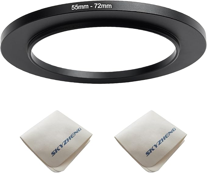 55mm Lens to 72mm Camera Lens Adapter 55mm to 72mm Step Up Ring Adapter Ring for All Brands of UV ND CPL, with Premium Lens Wiping Cloth 2 Pack (55mm-72mm)