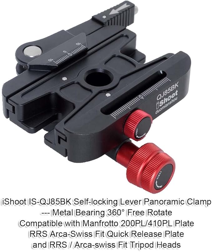 iShoot 360°Quick Self-Locked Lever Clamp Converter Adapter Knob Fine-Tuned, Compatible with Manfrotto 200PL/410PL Plate & Arca-Swiss Fit Camera Quick Release Plate & ARCA Manfrotto GITZO Tripod Head