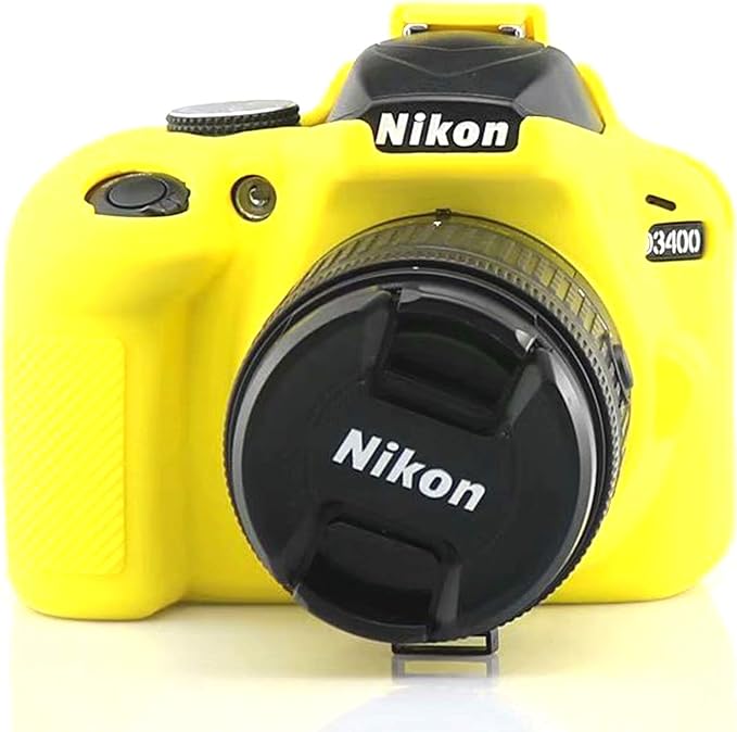 Professional Secure Silicone Camera Cases Bag Housing Rubber Body Skin for Nikon D3400 Digital SLR Camera (Yellow)