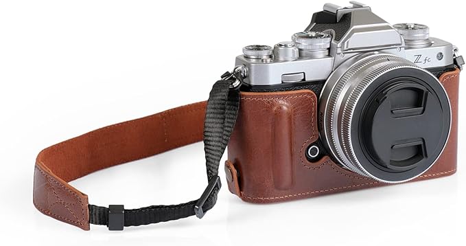 MegaGear MG2016 Ever Ready Genuine Leather Camera Half Case Compatible with Nikon Z fc (Brown)