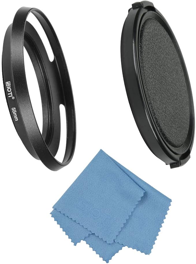 SIOTI 55mm Lens Hood, Oxidation Matte Anti Reflective Treatment, Aluminum Alloy, with 1 * 72mm Lens Cap, Compatible with Sony/Canon/Nikon/Fuji etc >24mm Camera Lens