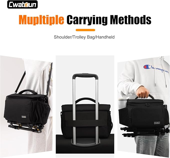 Cwatcun Camera Crossbody Shoulder Messenger Case, DSLR/SLR/Mirrorless Travel Photography Sling Bag with Tripod Holder and Rain Cover for Canon, Nikon, Sony, Fuji Cameras, Lens and Accessories