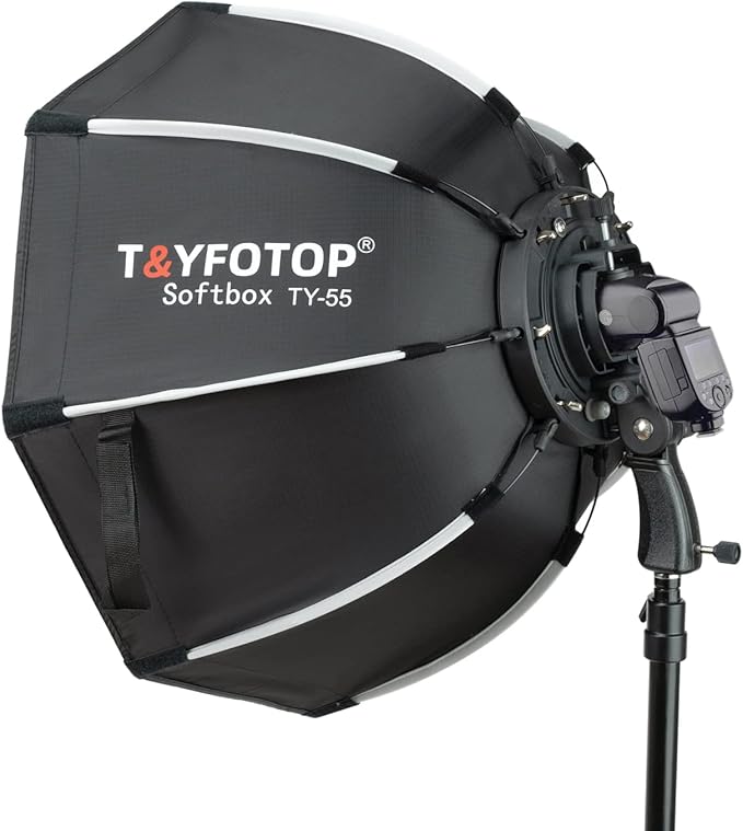 T&YFOTOP 22 inches/55 Centimeters Octagonal Softbox with S-Type Bracket Mount, Carrying Case Compatible with Camera Flash Speedlites TT560 NW561 NW565 NW625 NW635 NW670 750II, etc (55cm softbox)