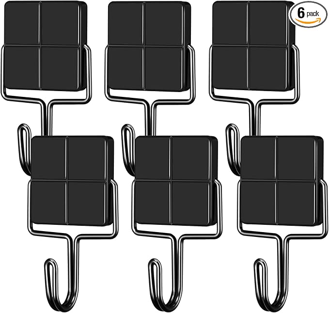 MAGTSMEI Magnetic Hooks, Heavy Duty Strong Neodymium Magnets with Hook, Black Magnet Hooks for Fridge, 30LBS Industrial Magnetic Hooks for Hanging, Locker, Kitchen, Cruise, Grill, 6 Pack